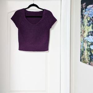 PRETTY Purple Short Sleeves V Neck Sweater Top